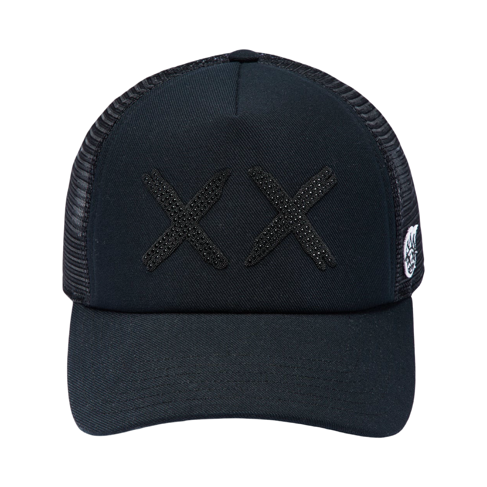 Cult's Black Crystals Mesh Trucker Hat "XX" Logo In