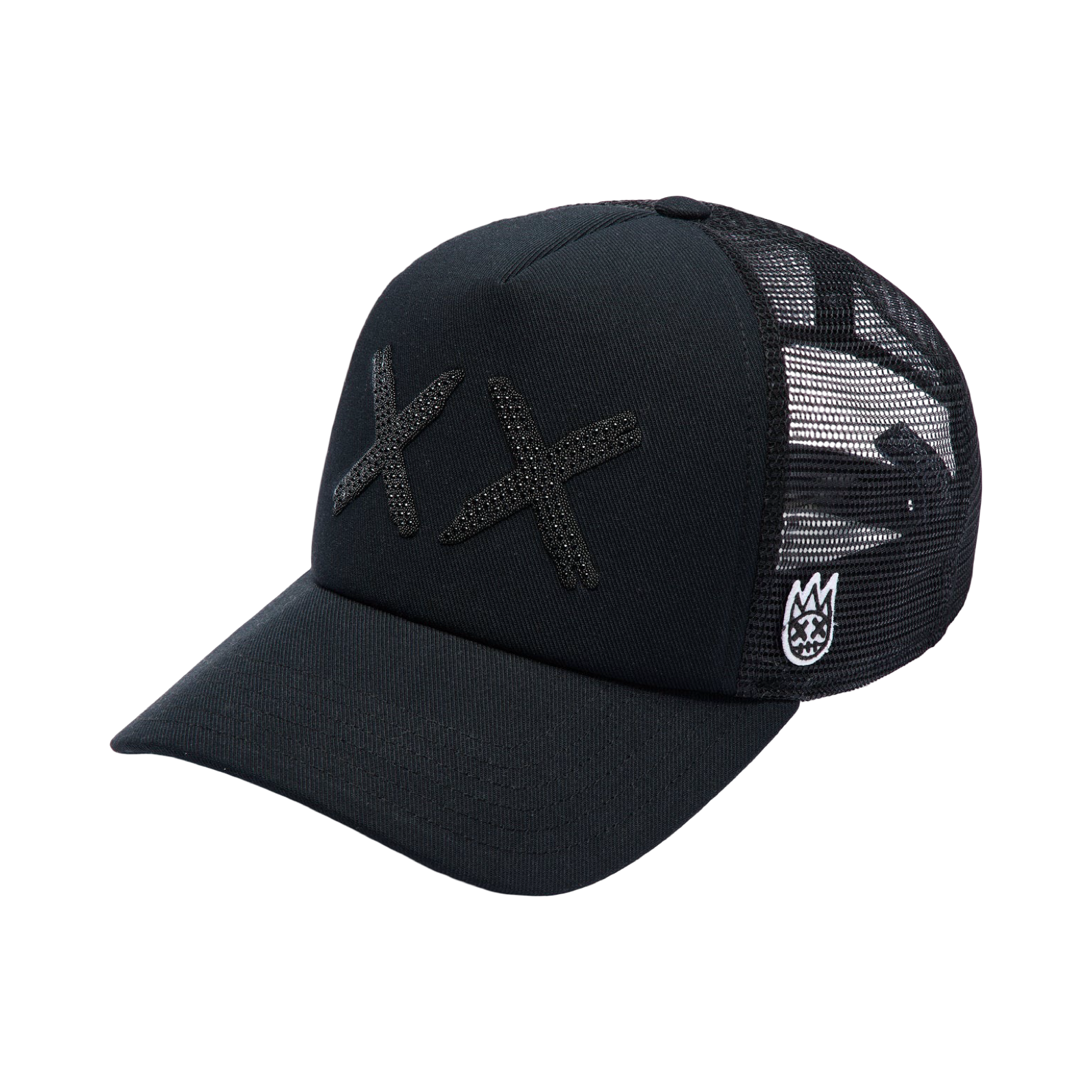 Cult's Black Crystals Mesh Trucker Hat "XX" Logo In