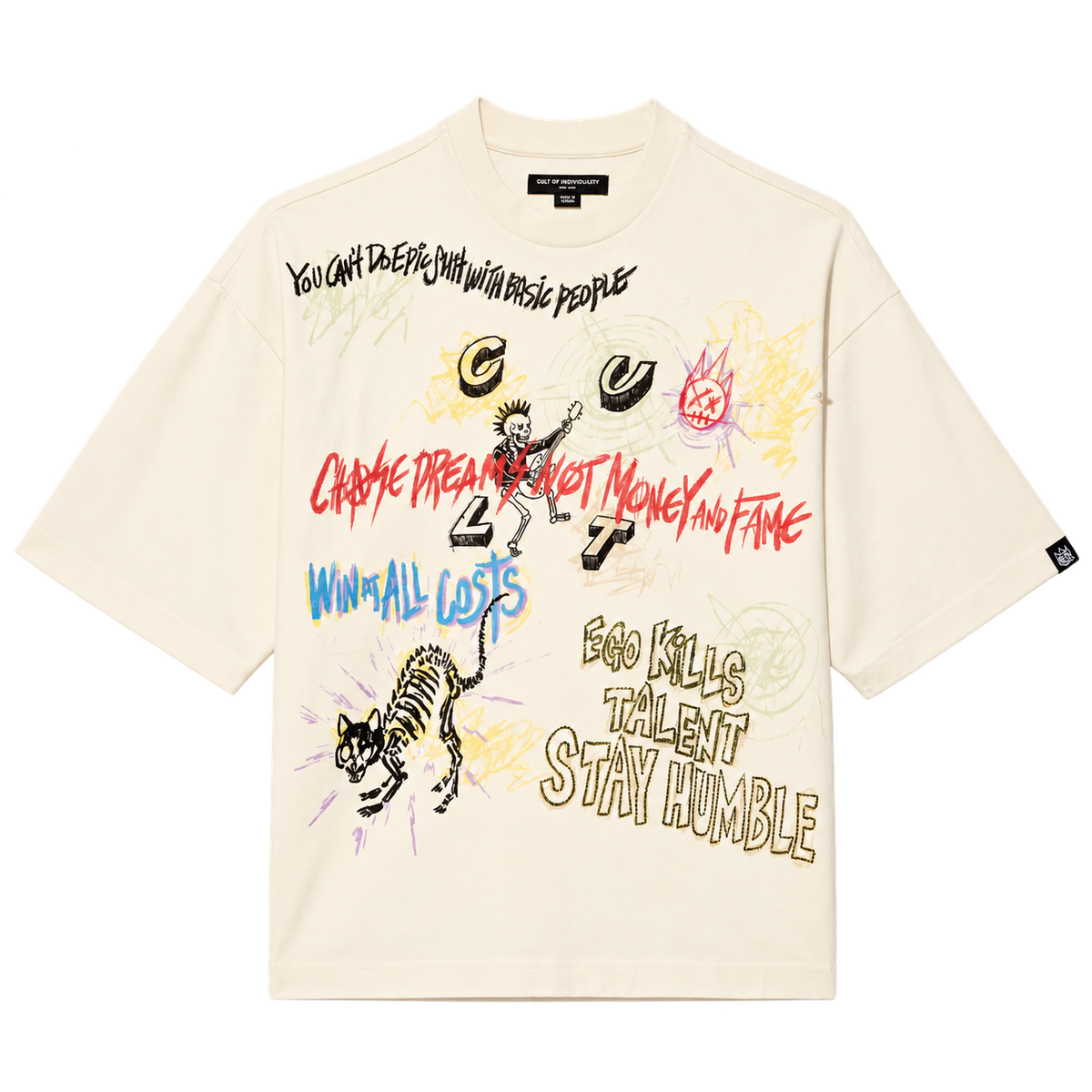 Cult of Individuality Oversized Graffiti T-Shirt in Winter White, front view