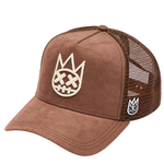 Cult of Individuality Pinecone brown mesh back trucker hat angled view, style 626BC-CH44A