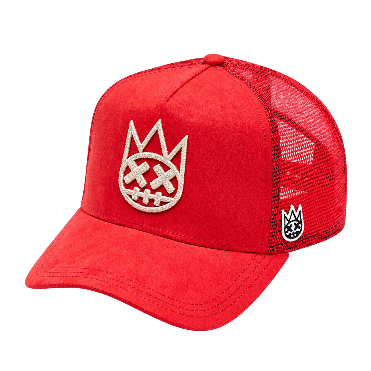Cult of Individuality Racing Red trucker hat angled view, style 626BC-CH38A