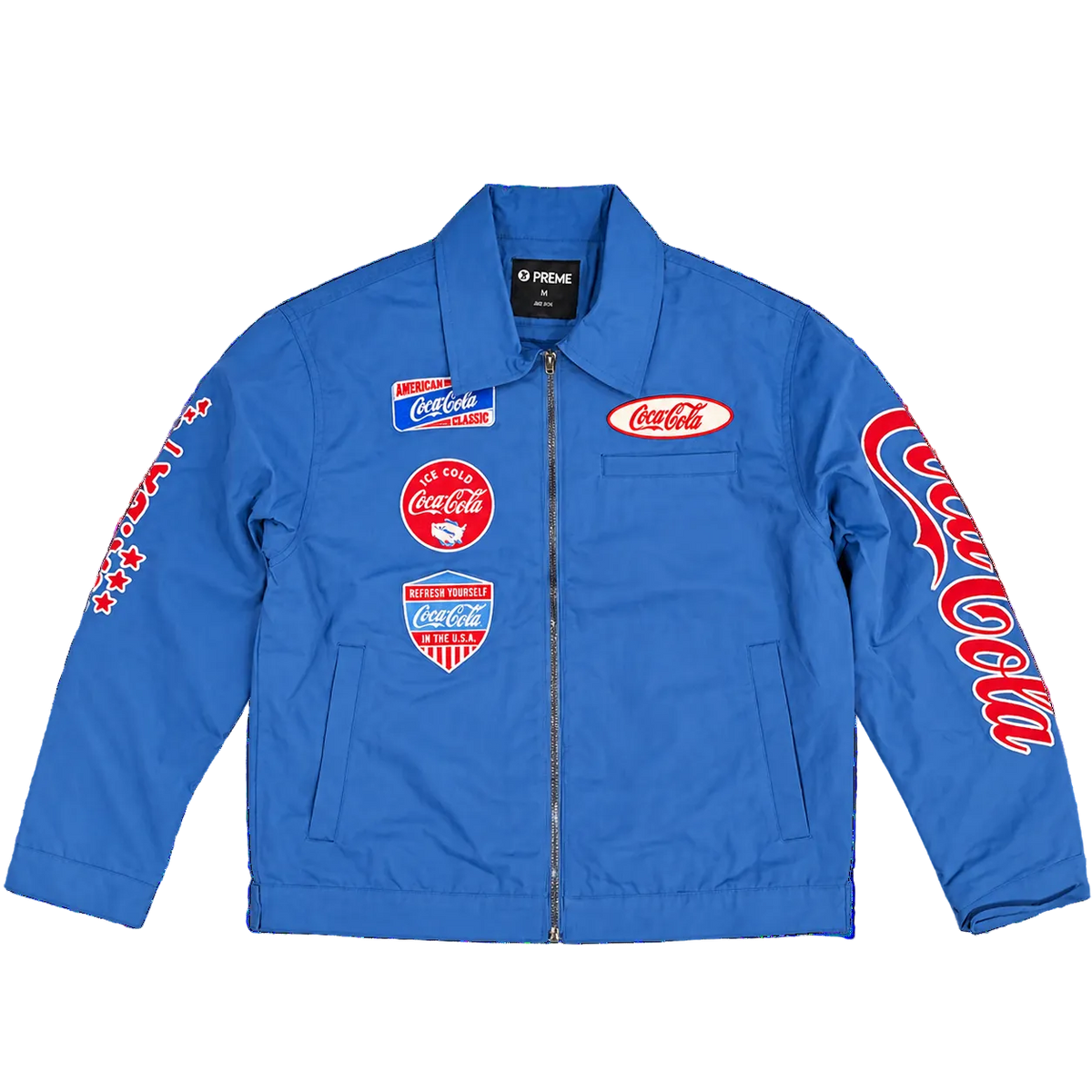 PREME blue Coca-Cola jacket front view