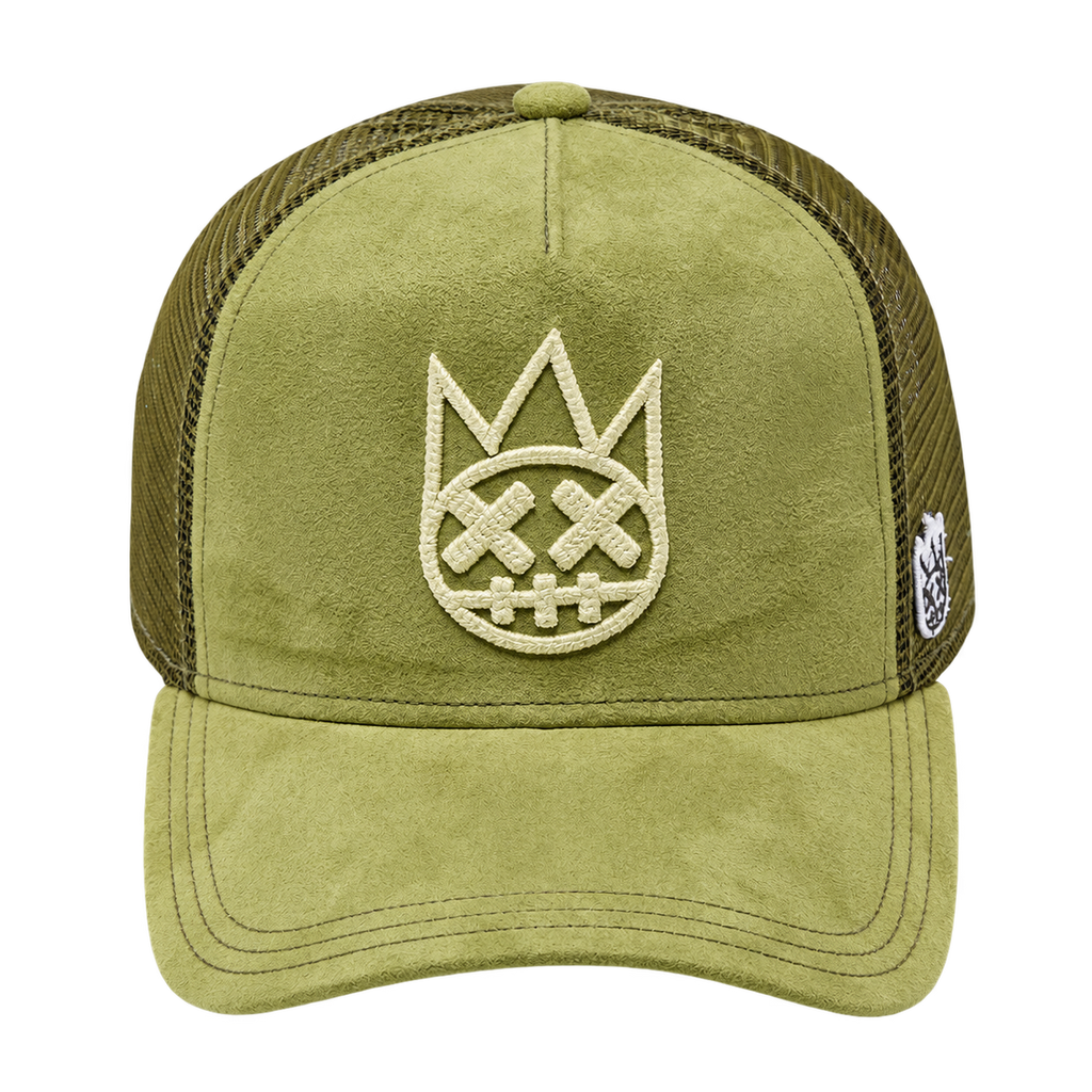 Cult of Individuality sphagnum logo mesh back trucker hat front view