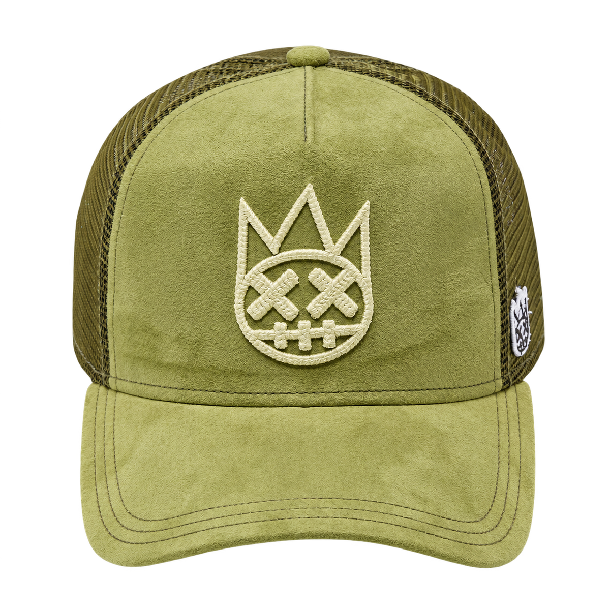 Cult of Individuality sphagnum logo mesh back trucker hat front view