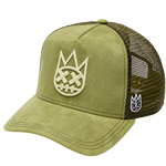 Cult of Individuality sphagnum logo mesh back trucker hat angled view