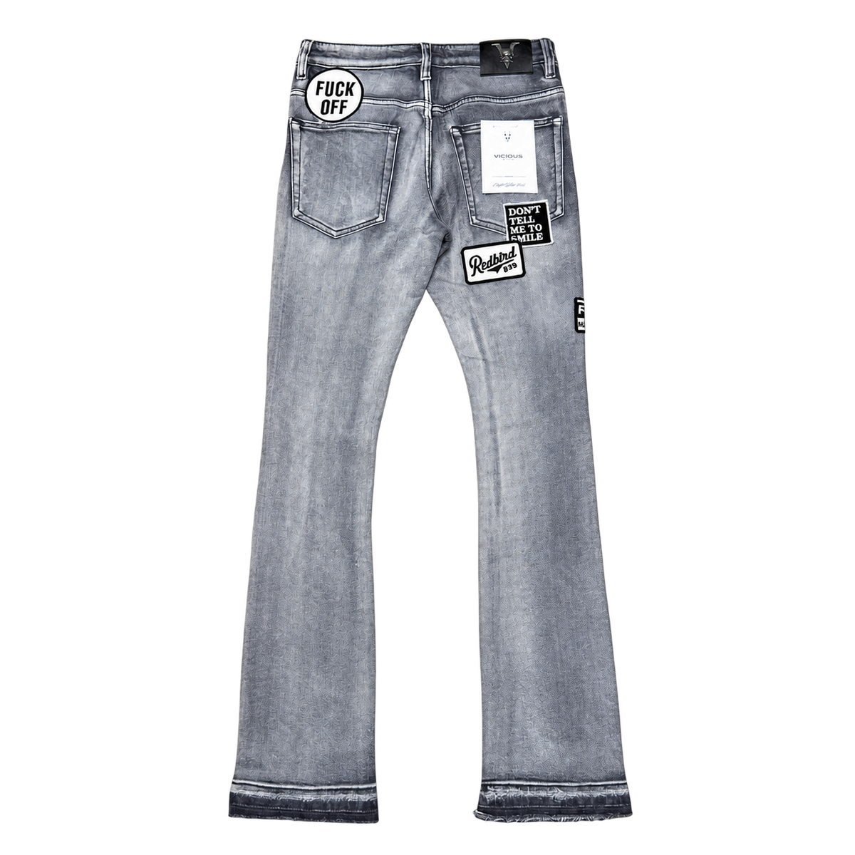 Vicious Denim VC1022 patchwork bootcut jeans Dark Grey Back view