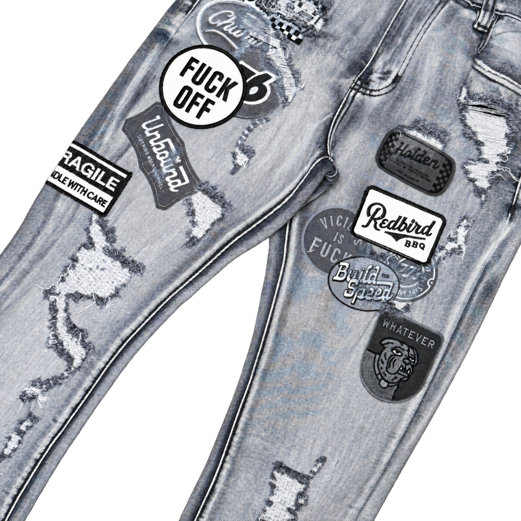 Vicious Denim VC1022 patchwork bootcut jeans Dark Grey Detail view