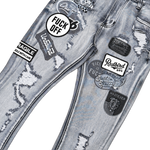Vicious Denim VC1022 patchwork bootcut jeans Dark Grey Detail view