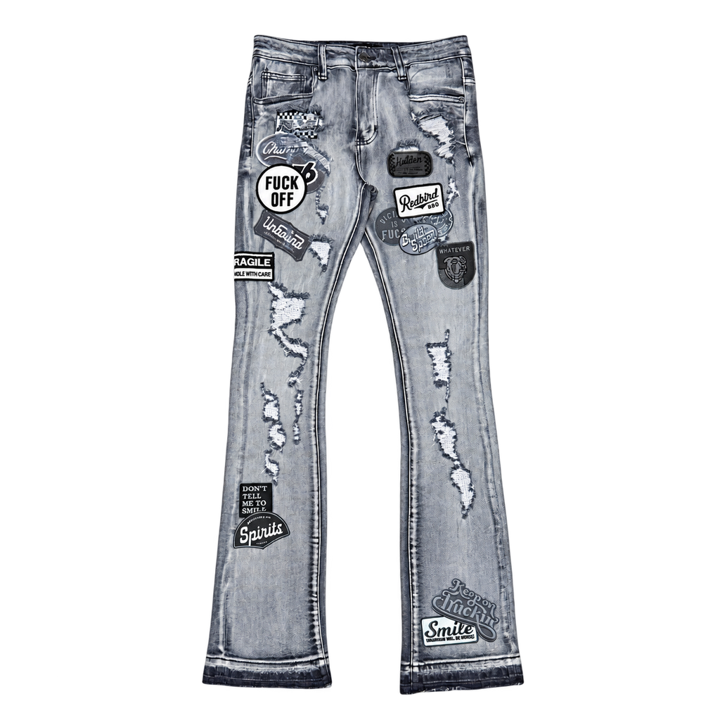 Vicious Denim VC1022 patchwork bootcut jeans Dark Grey Front view