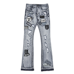 Vicious Denim VC1022 patchwork bootcut jeans Dark Grey Front view