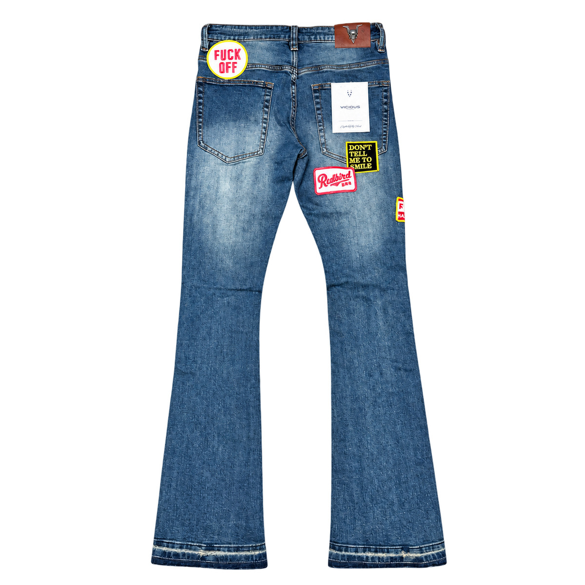 Vicious Denim VC1022 patchwork bootcut jeans Indigo Back view