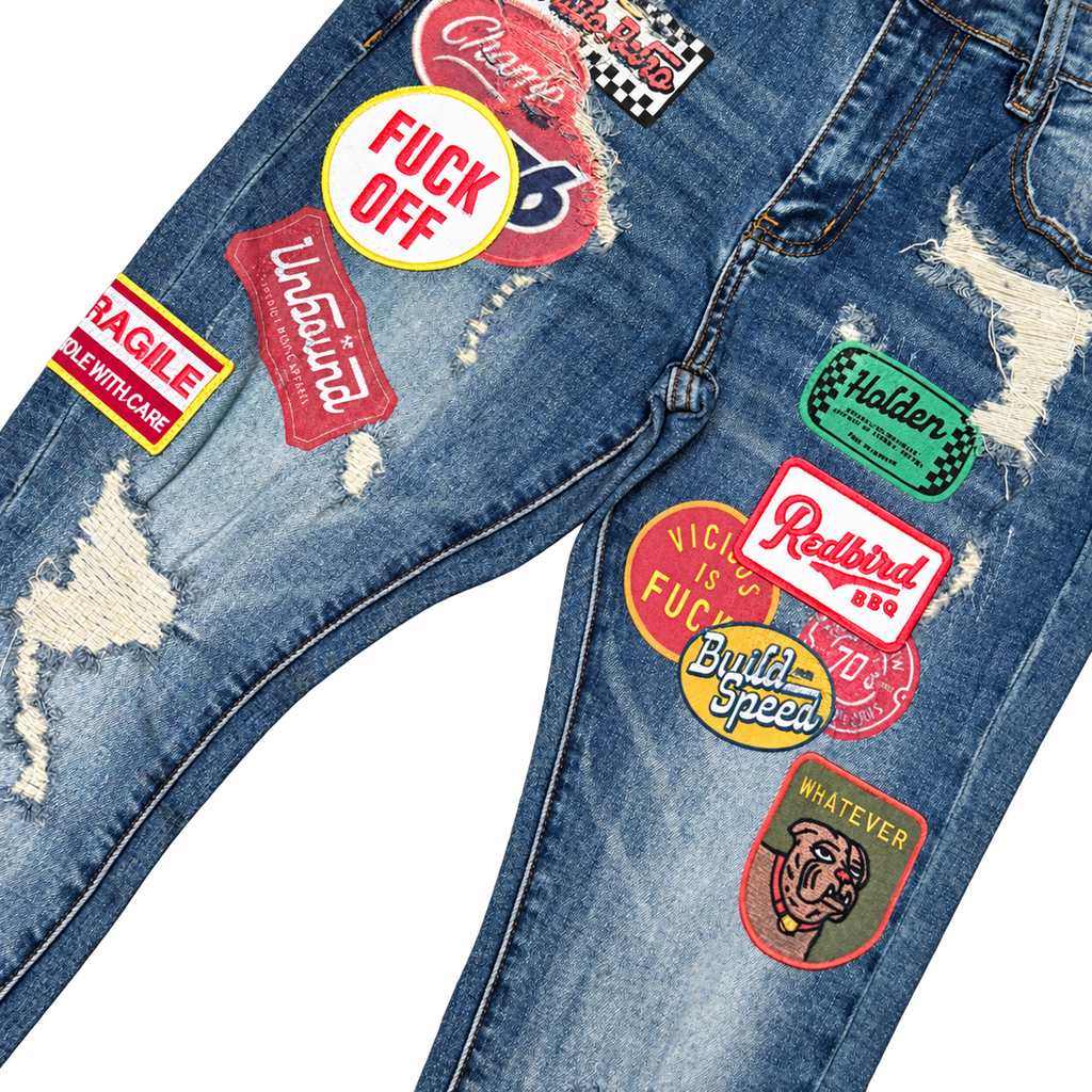 Vicious Denim VC1022 patchwork bootcut jeans Indigo Detail view