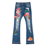 Vicious Denim VC1022 patchwork bootcut jeans Indigo Front view